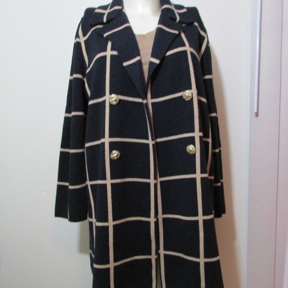 Anne Klein Blazer /Coat Style Open Front Sweater Black w/Tan Stripes - Picture 1 of 9